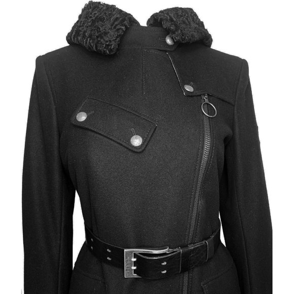 Authentic Belstaff Rare Wool Carter Long Coat Bukhara Fur Trimmed Hood EU 42 - Picture 9 of 11